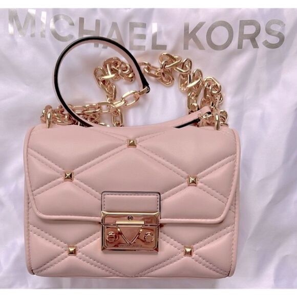 NWT MICHAEL KORS Serena Small Flap Studded Crossbody Bag in Powder Blush - Picture 5 of 12